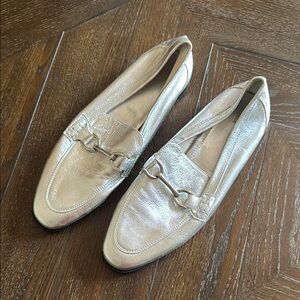 ZARA Silver Metallic soft leather Loafers sz 11 / 42
